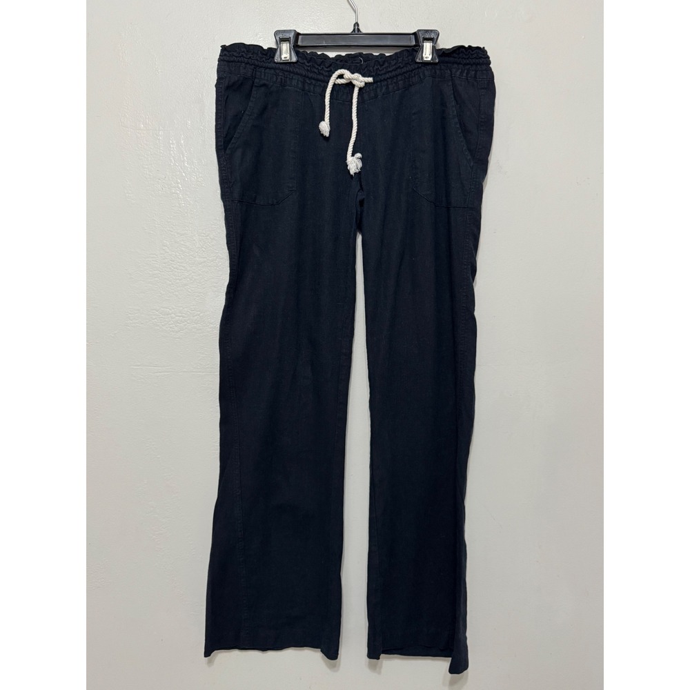 Roxy Womens Navy Linen Blend Wide Leg‎ Drawstring Beach Pants Size Large
